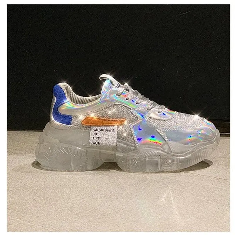 2020spring Trend Women Transparent Sneakers Harajuku Platform Woman Shoes Laser Jelly Casual Shoes Shining Shoes Running Shoes