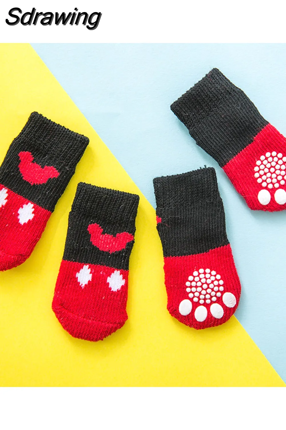 Sdrawing Cute Puppy Dog Socks Cartoon Printed Anti Slip Knit Socks Winter Warm Puppy Shoes Small Medium Dogs Boots Pet Products