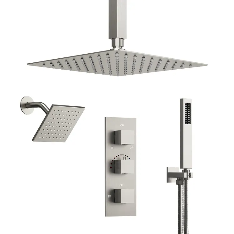 EVERSTEIN Thermostatic 3 Sprayers Shower System in Brushed Nickel SFS1004A-NK12