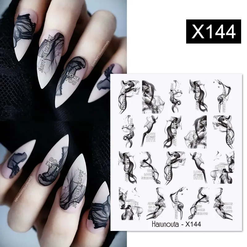 Harunouta Water Decals Ink Blooming Flower Leaves Transfer Nail Stickers Butterfly Love Heart Design Slider Watermark Decoration-Nail Inspo