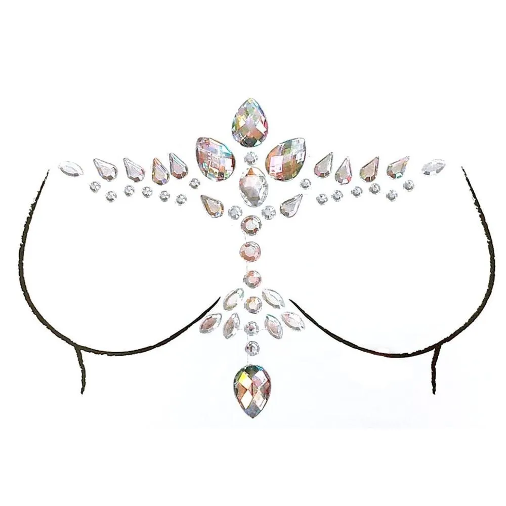 Rystal Sexy Chest Jewels Temporary Tattoo Sticker 3D Stage Rhinestone Flash Tattoos Adhesive Face Jewel Chest Gem Body Paint