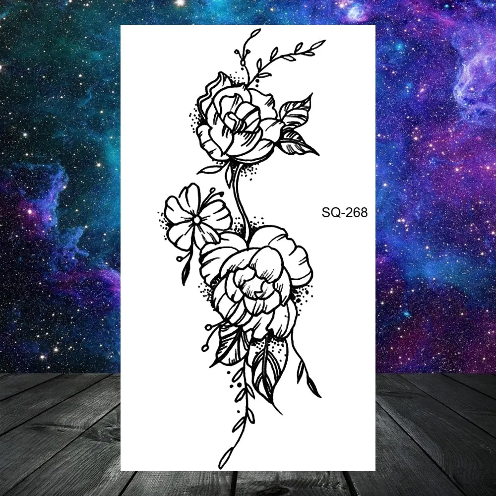 Elephant Lotus Butterfly Henna Temporary Tattoos For Women Adult Men Lion Dragon Flower Dragon Fake Tattoo Neck Arm Small Tatoos