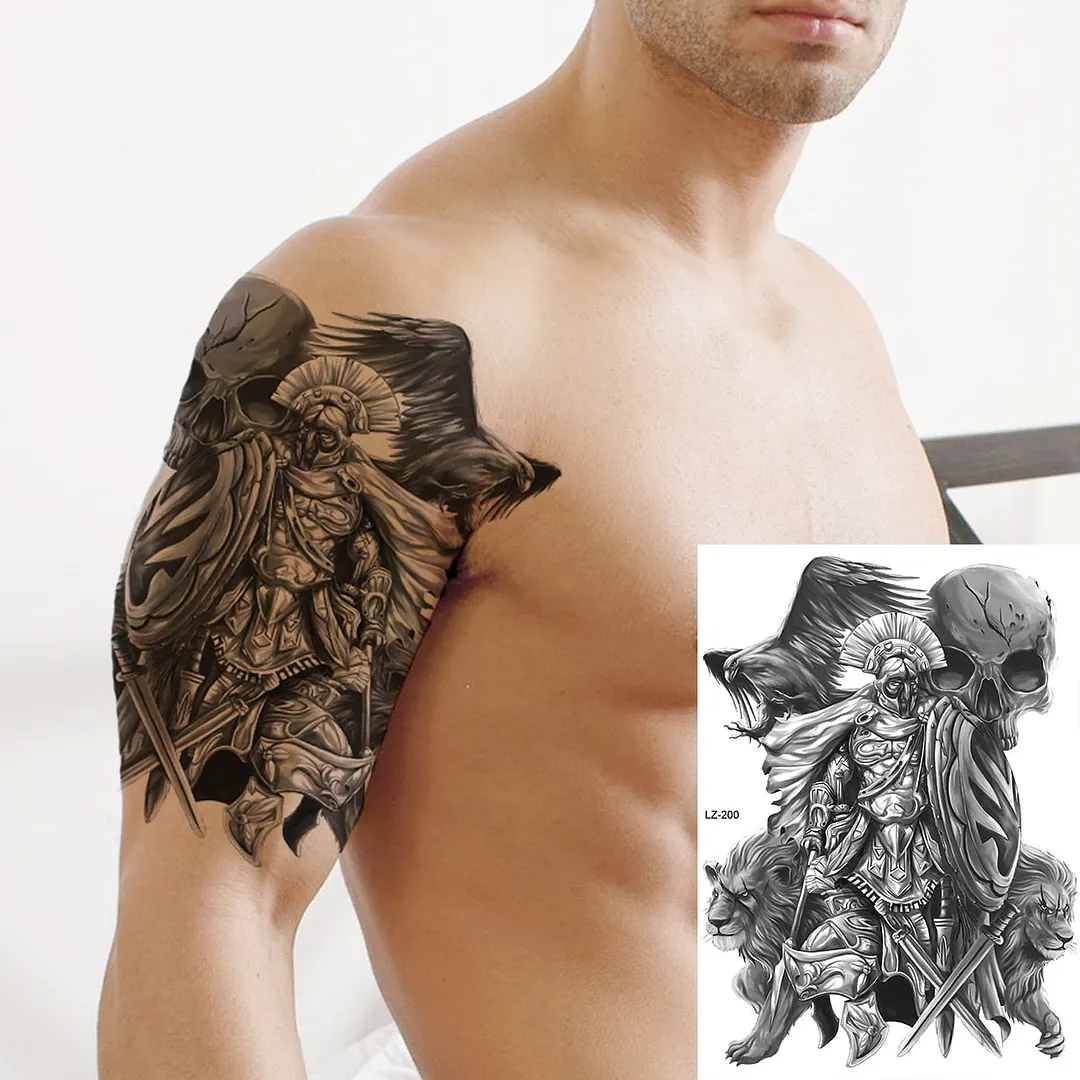 Realistic Knight Tribal Armband Temporary Tattoos For Men Adult Lion Wings Shield Fake Tattoo Body Art Unique Tatoos Large