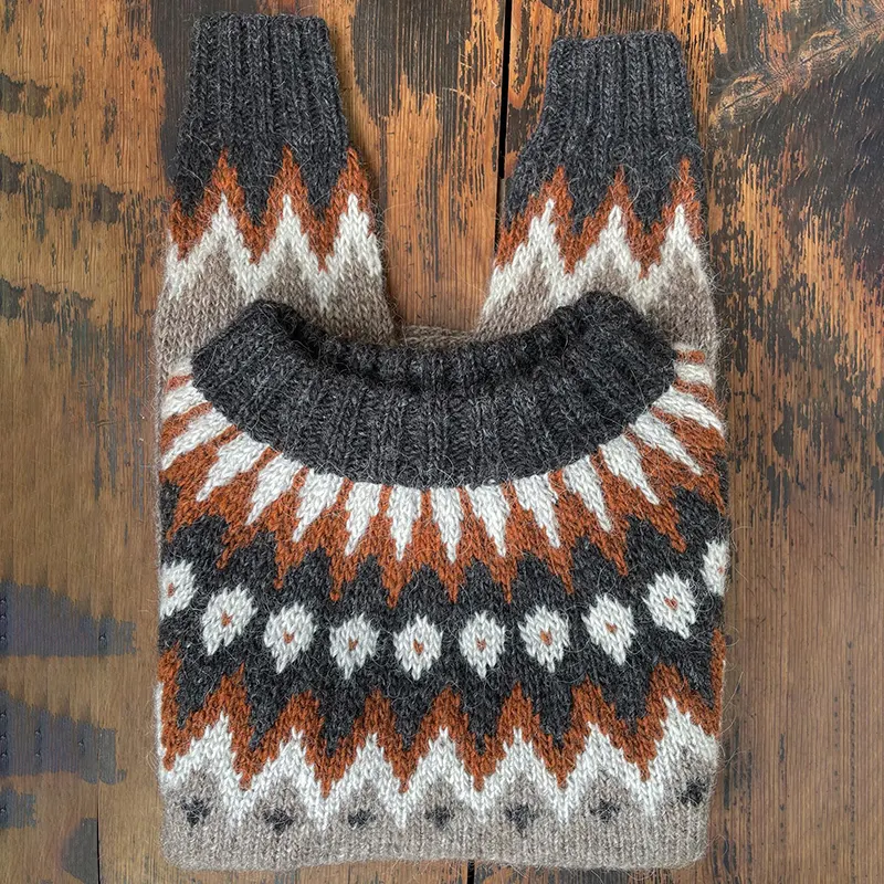 Vintage Icelandic Knit Jacquard Warmth Crew Neck Sweater（Unisex）
