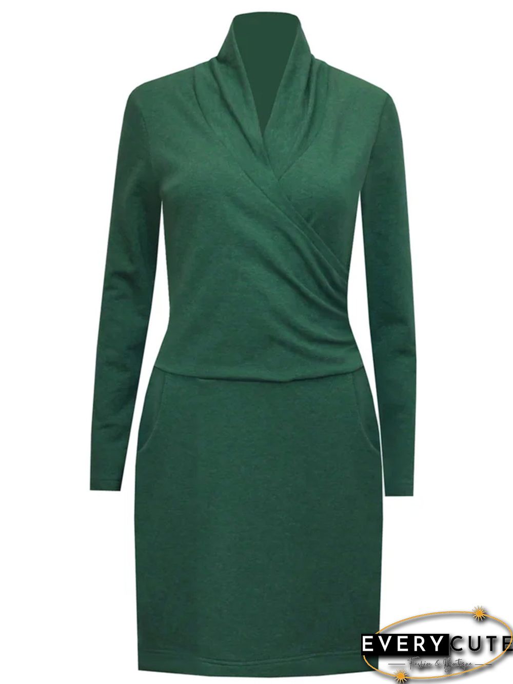 Solid Casual V Neck Knitting Dress