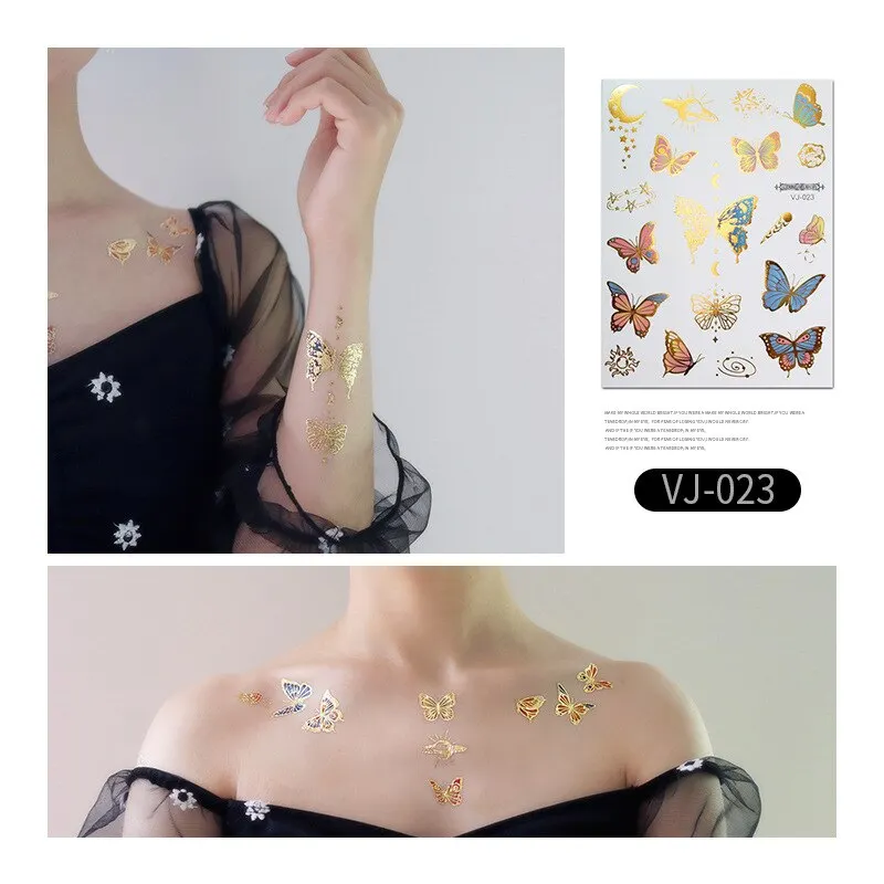12 Kinds Bronzing Tattoo Butterfly Disposable Shiny Party Makeup Sticker Women Temporary Body Art Summer Waterproof