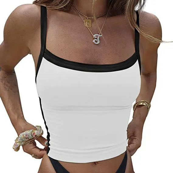 Brownm Vintage Striped Knitted Slings Sexy Elastic Word Shoulder Repair Umbilked Short Vest