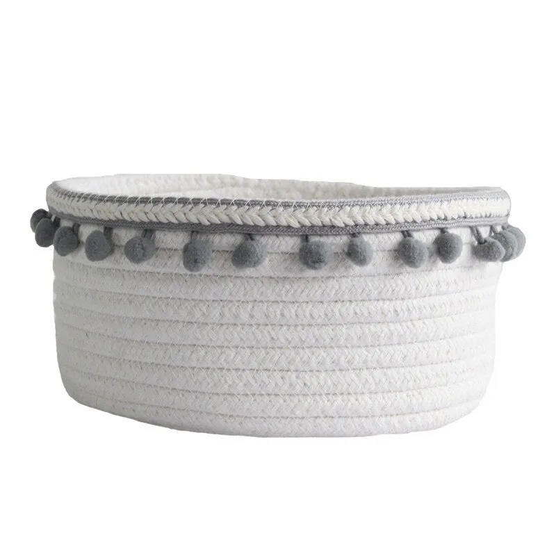 Cotton Rope Storage Baskets With Pompom Handmade Woven Dirty Clothes Laundry Basket Kids Toy Desktop Sundries Organizer Hamper