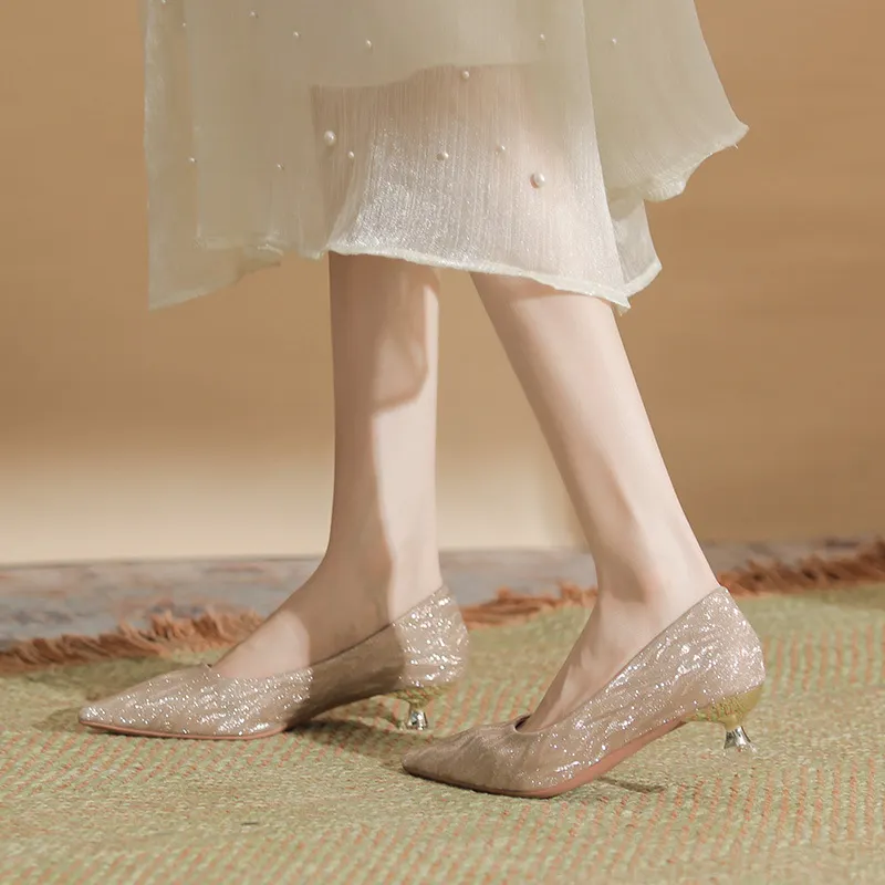 Churchf Churchf Autumn New Soft Leather Head Not Tired Single Shoe Fine Heel Temperament Shallow Versatile High-Heeled Shoes Work Shoes