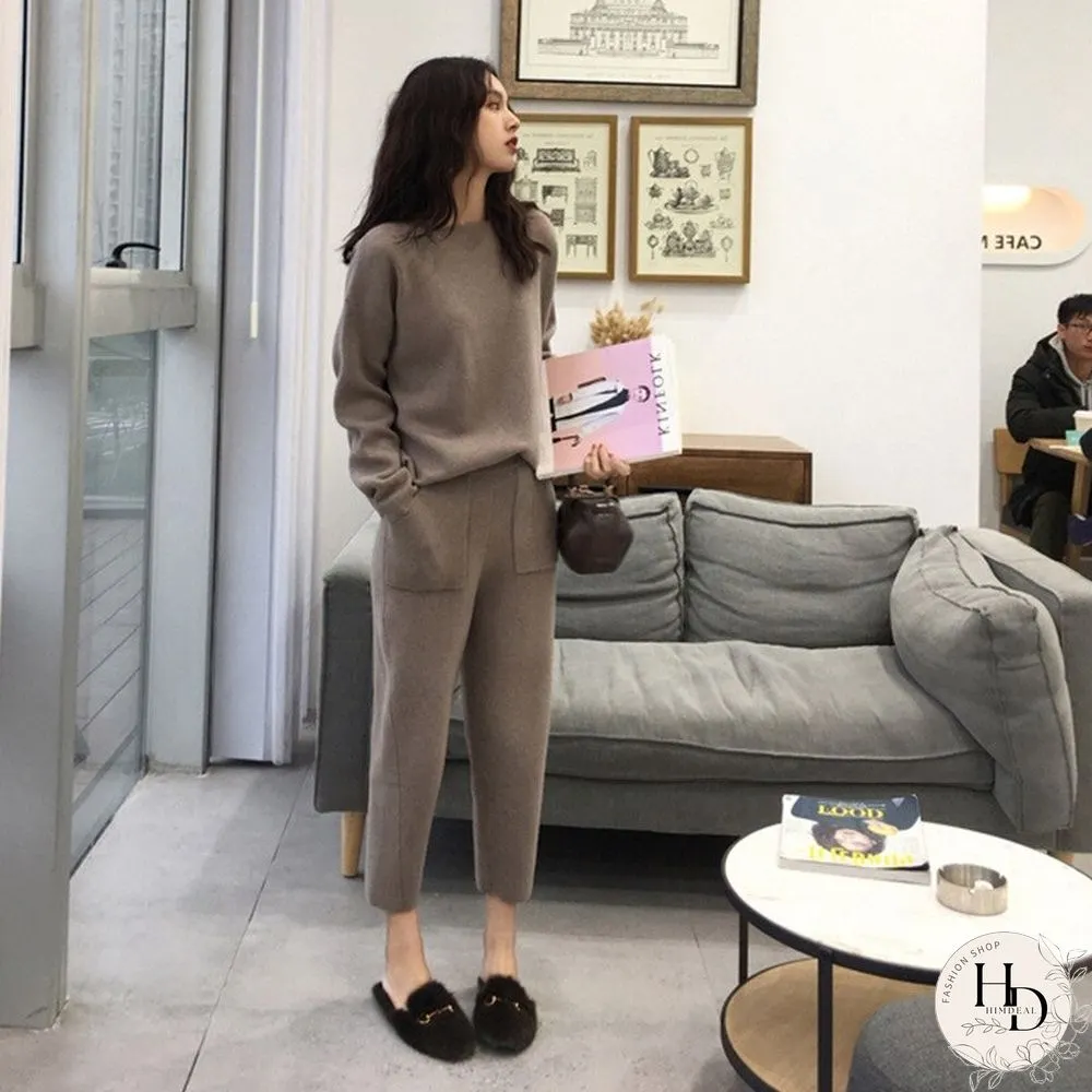 Tracksuits for women Autumn Winter knitted Long Sleeve Sweatshirt And Sweatpants Set Female Casual 2 piece sets womens outfits