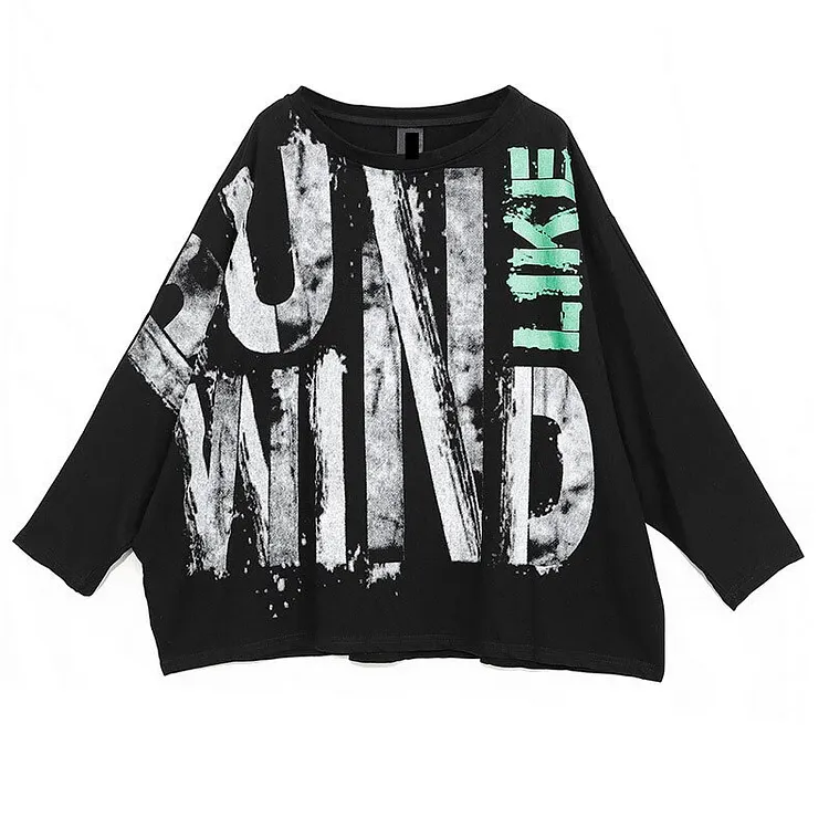 Street Loose Crewneck Letter Printed Batwing Sleeve T-shirt & Pockets Haren Pants Two Pieces Set 