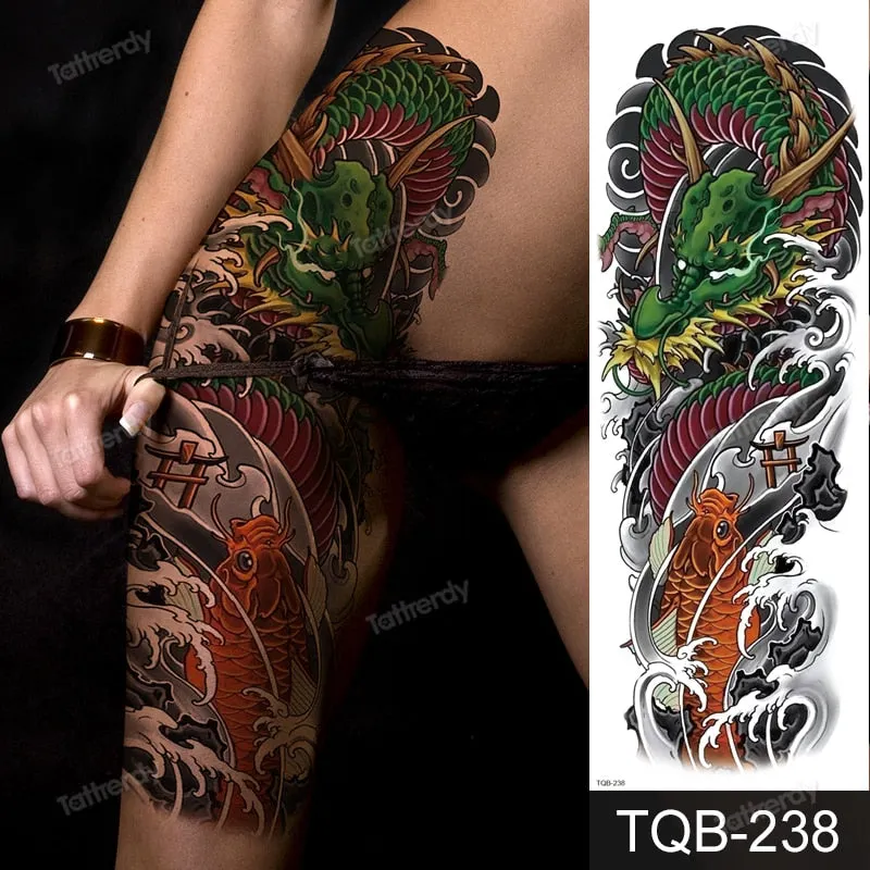 skull sleeve tattoo designs large full arm temporary tattoos for men boy tatoo fake waterproof tiger totem lion dragon pattern
