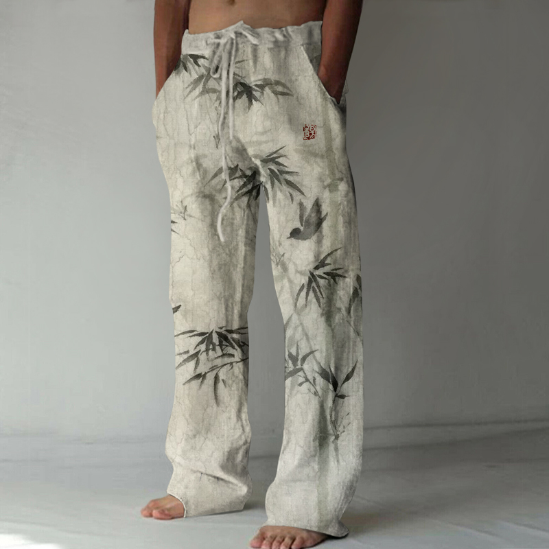 Vintage Japanese Bamboo Art Linen Blend Casual Pants  artssus