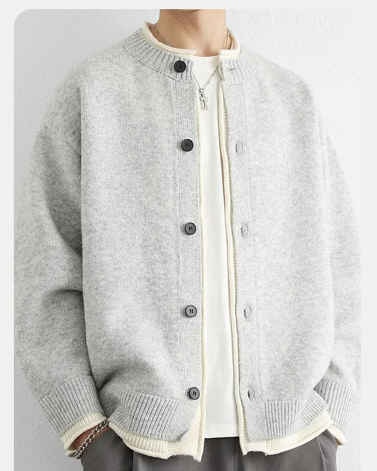 Men's Two Layer Knit Cardigan in Relaxed Fit