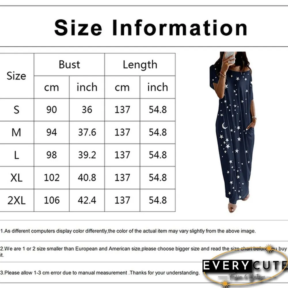 Plus Size Xs-5Xl Women Loose Casual Short Sleeve Moon Stars Print Maxi Dress Home Clothes Soft Long Dresses Homeware Vestidos Casuales