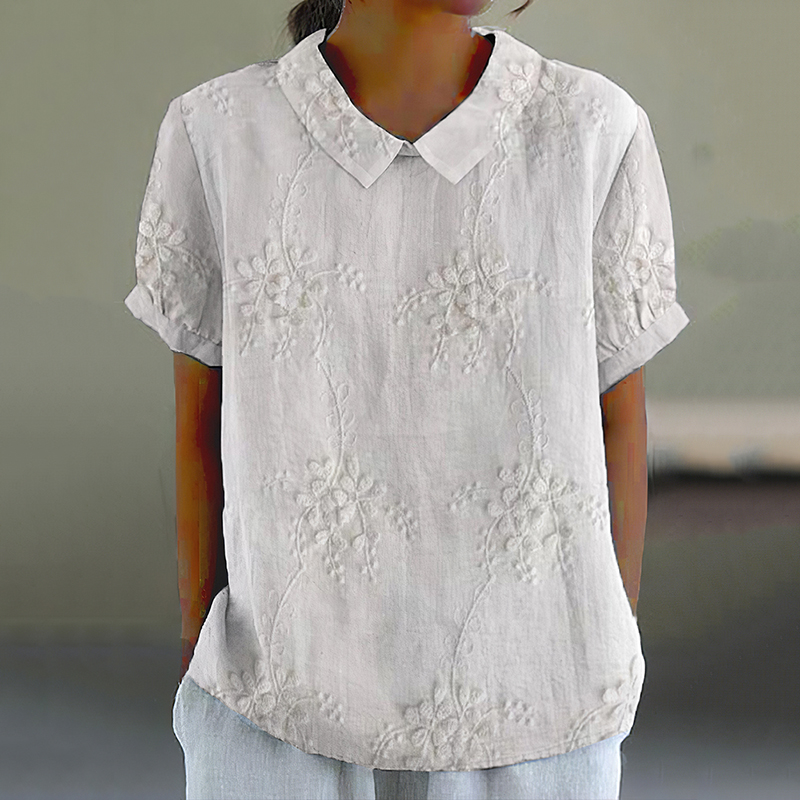 Women's Retro Floral Embroidery Lace Art Lapel Shirt artswardrobe