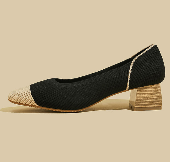 Comfortable Classy Knit Cap Toe Flats-Black Apricot
