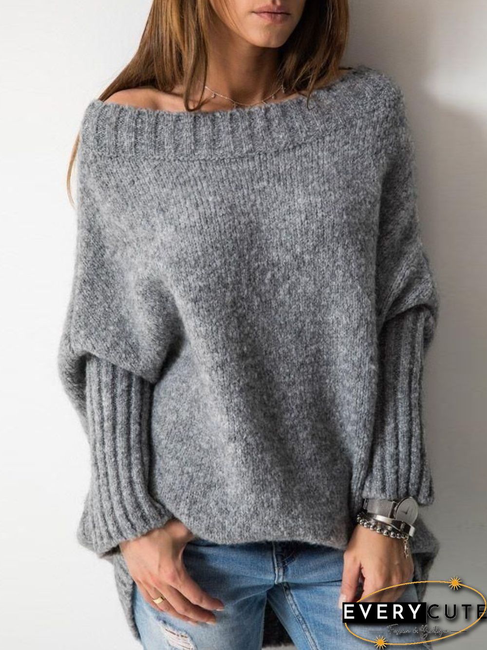 Casual Shift Plain Knitted Sweater