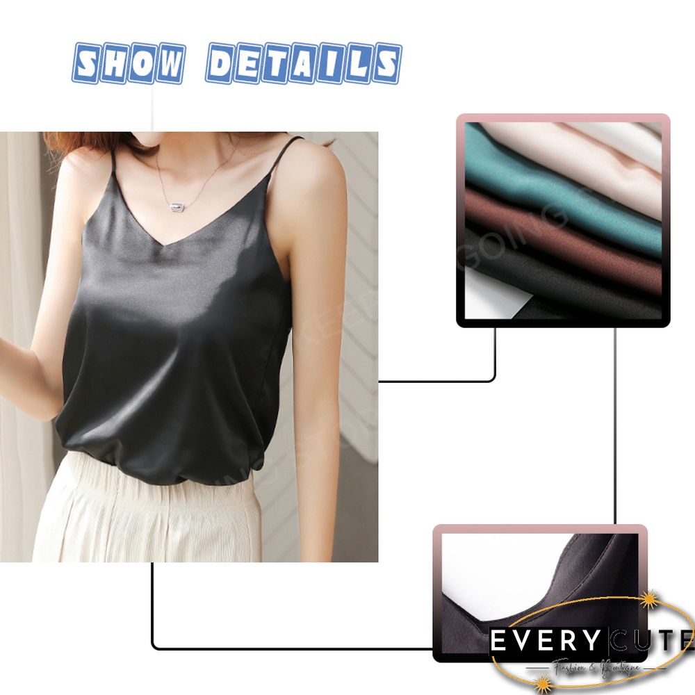 V-Neck Satin Beauty Back Camisole Women's Outer Wear Off-Shoulder Bottoming Shirt Looks Thin And All-Match New Product