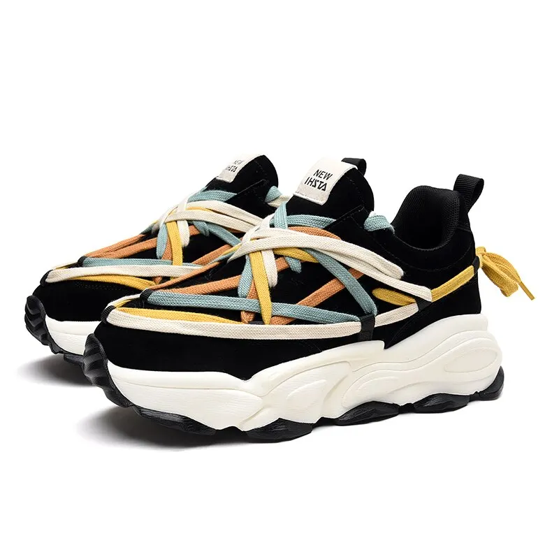 High-quality Couples Sneakers Women Men Thick Sole Running Shoes Unisex Leather Sport Shoes Comfortable Waterproof Walking Shoes