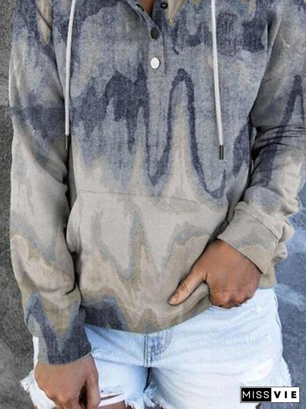 Gray Geometric Printed Casual Vintage Hoodie Sweatshirts