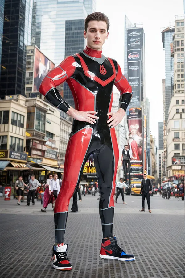 Men Latex Catsuits Nibiru Superhero Black Red cosplay