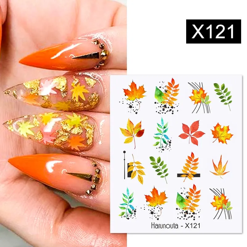Harunouta Marble Blooming 3D Nail Sticker Decals Flower Leaves Transfer Water Sliders Abstract Geometric Lines Nail Watermark