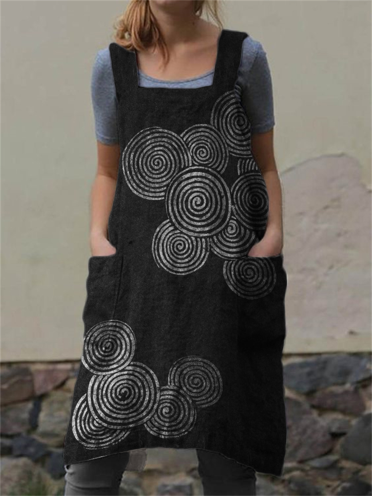 Sea Waves Ripples Japanese Lino Art Cross Back Apron