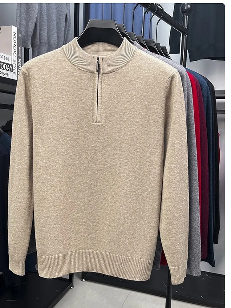 Men's Half Zip Knit Sweater with Mock Neck for Warmth