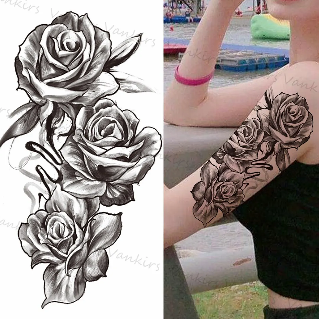 Sdrawing Lion Crown Temporary Tattoos For Women Men Wolf Compass Tiger Mountain Flower Fake Tattoo Sticker Arm Body Tatoos