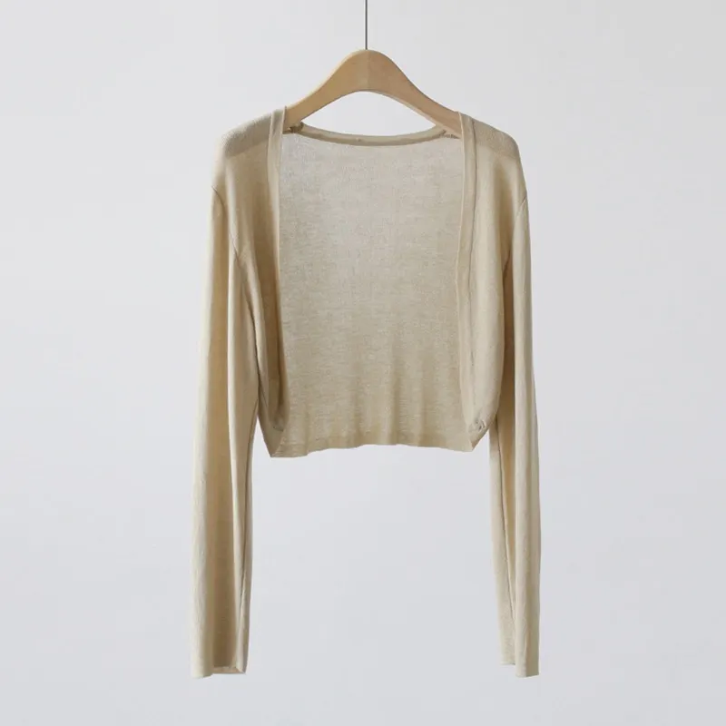 Brownm Brownm Silk Knitted Jersey Coat Women's Summer Shawl Spring With Thin Shoulder Air-Conditioning Shirt Short Top