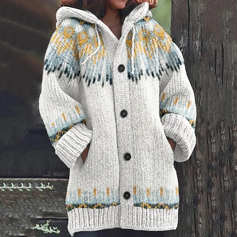 Vintage Geometry Jacquard Button Cozy Sweater