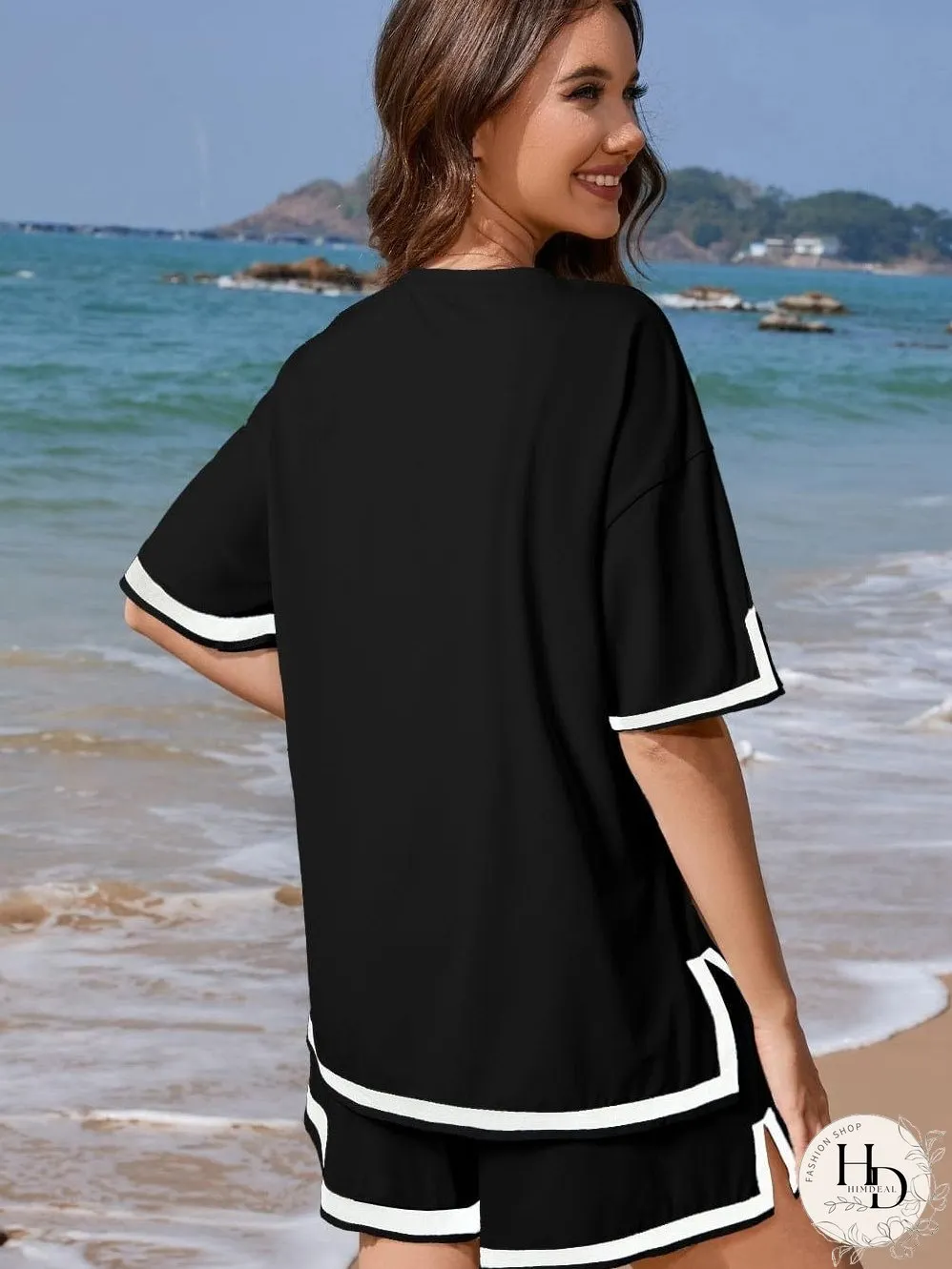Modern Black Trim Tee and Shorts Co-ord Set