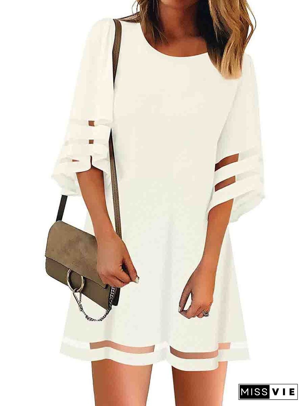 Mesh Stitching Half Sleeve Mini Dress (3 Colors) P13451
