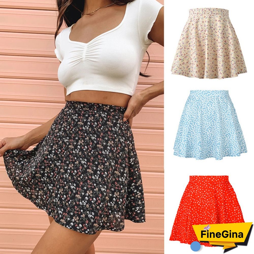 Summer Women Mini Skirt Harajuku Floral Invisible Zipper Chiffon Tall Waist Umbrella Skirt Ladies Sweet Elegant Y2K Clothes