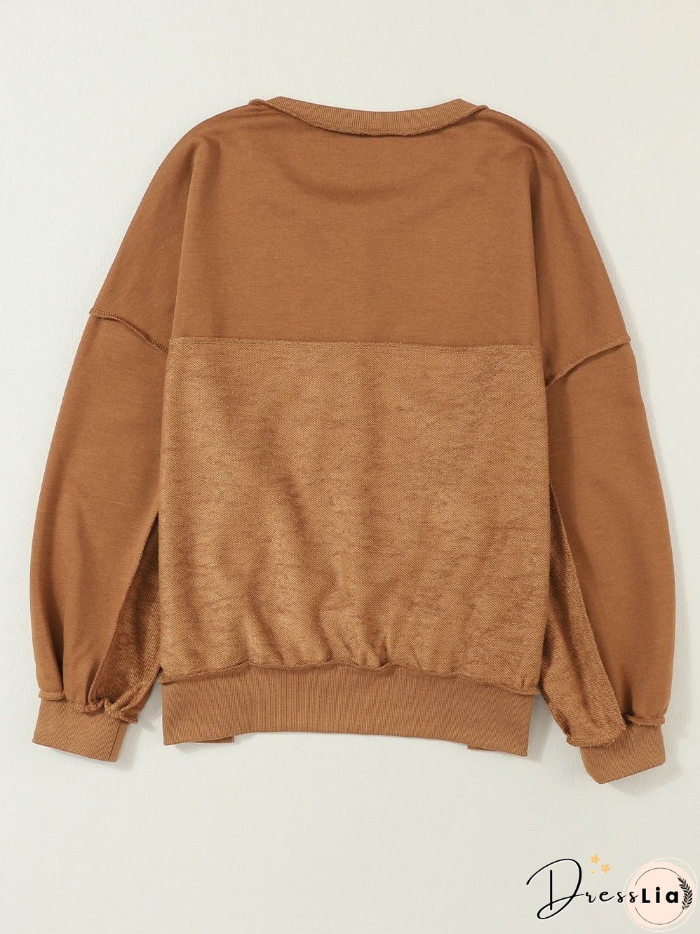Cozy Brown V-Neck Button Detail Pullover Sweatshirt