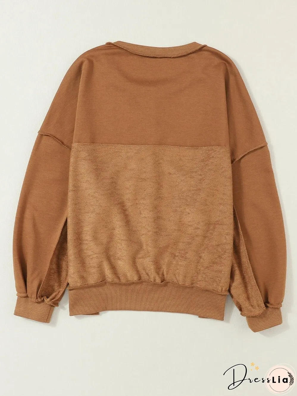 Cozy Brown V-Neck Button Detail Pullover Sweatshirt