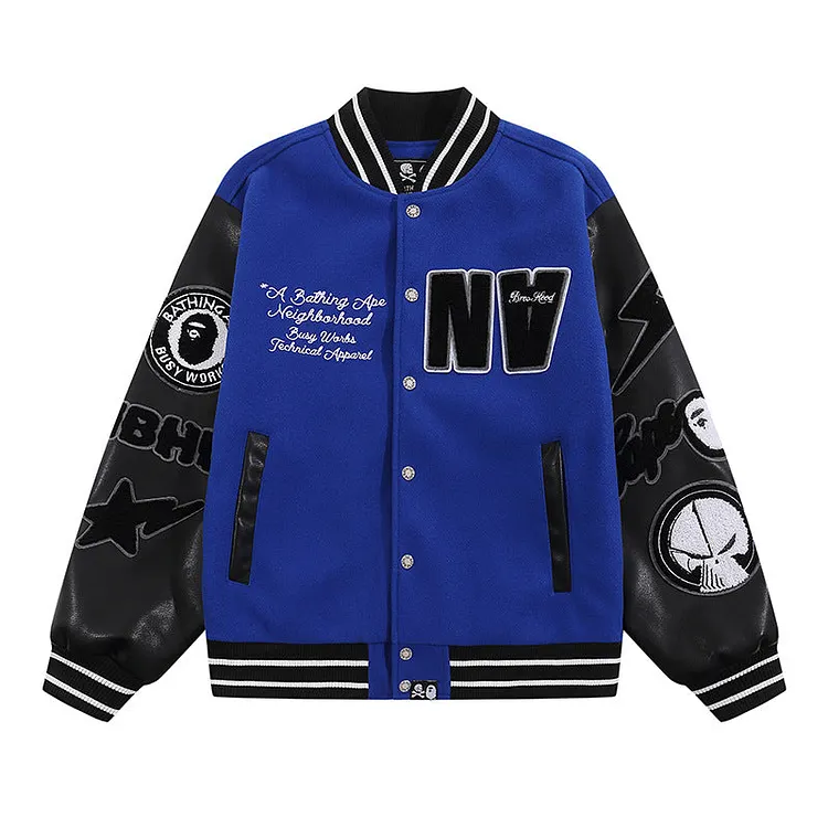 Bathing Ape jacket autumn and winter ape man letter embroidered patch leather sleeve baseball cotton jacket cotton coat