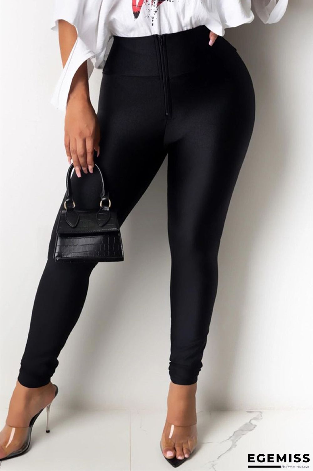 Black Fashion Casual Skinny Solid Bottoms | EGEMISS