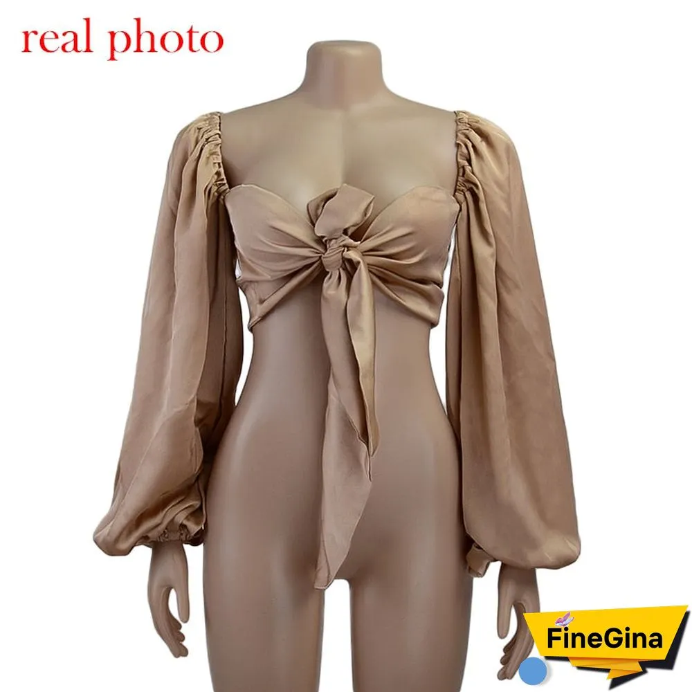 Sexy Backless Fashion Square Collar Wrap Women Shirts Batwing Sleeve Solid Crop Tops Women Tops and Blouses