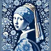 Blue And White Porcelain-Pearl Earring Girl-14CT Stamped/Counted Cross Stitch 40*40cm/15.75*15.75in