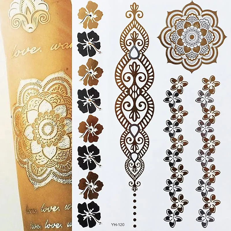 Temporary Tattoos Gold Silver Metallic Tattoo Arm Body Tattoo Cool Bracelet Style Girl DIY Golden Flash Tattoos
