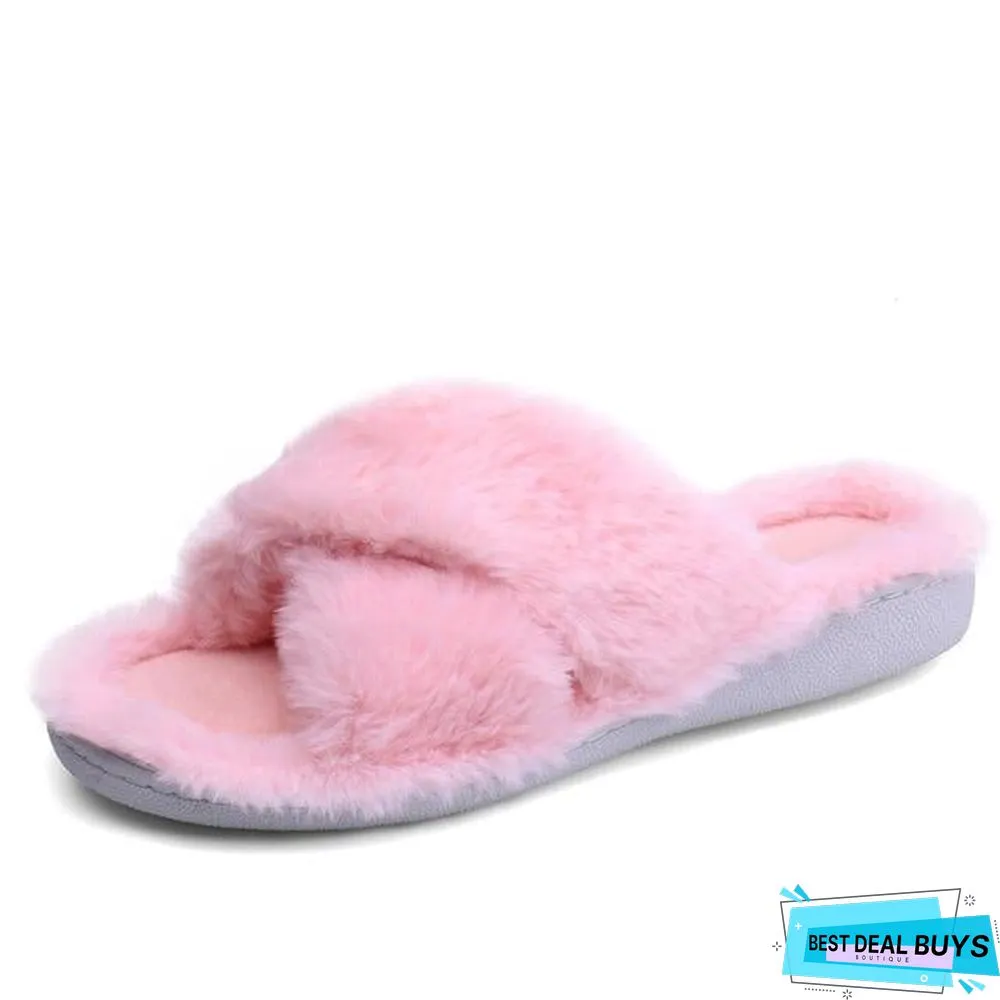Winter Women Indoor Slippers Home Shoes Fur Slippers Warm Shoes Woman House Slippers Ladies Slip On Flats