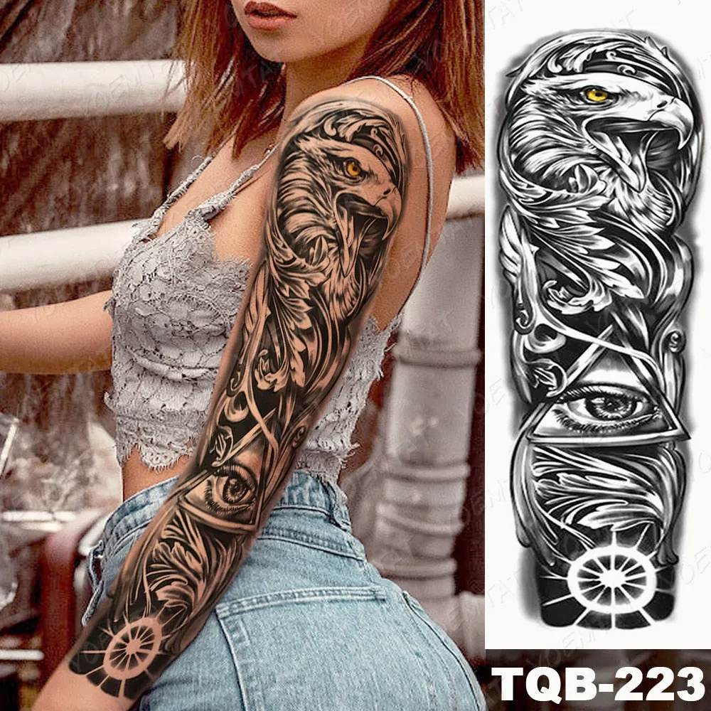 Large Arm Sleeve Tattoo Owl Angel Rose Waterproof Temporary Fake Tatoo Sticker Skull Fox Wings Men Women Full Totem Tatto Artes