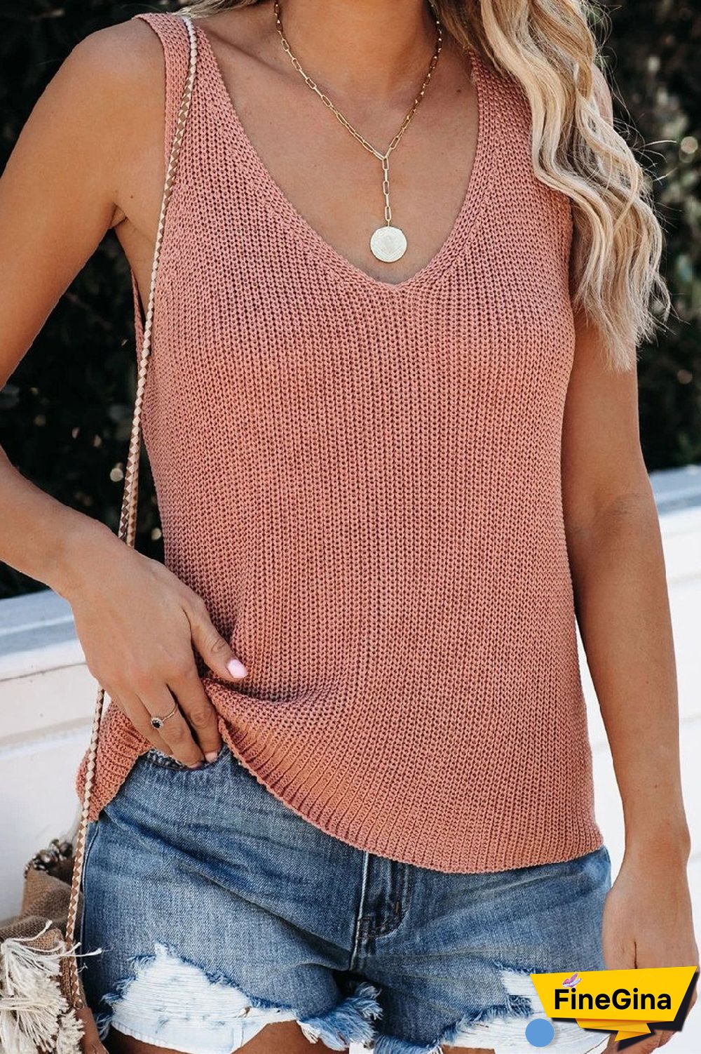 KarliDress V-neck Solid Thick Strap Top P12898