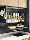 Wall-Mounted Kitchen Storage Cabinet with Pull-Down Double-Layer Shelf Carbon Steel Spice Rack Organizer for Utensils Food Prep & Countertop Organization