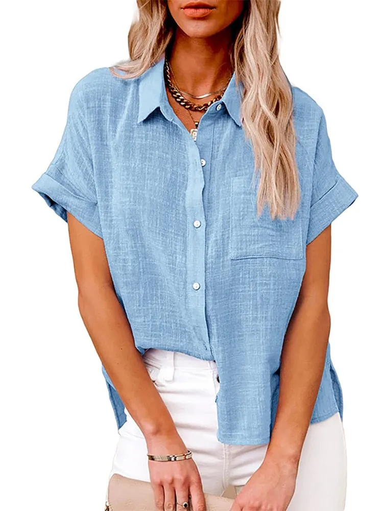 Back to school  Women Summer Linen Oversized Shirt Vintage Harajuku Short Sleeve Loose Blouse Elegant Chic Tunis 2022 Women Tops Streetwear