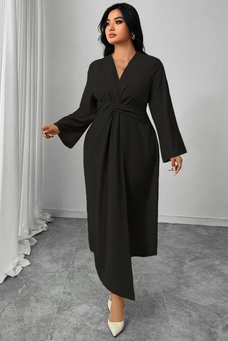 Waist Defining Midi Dress with Asymmetric Hem