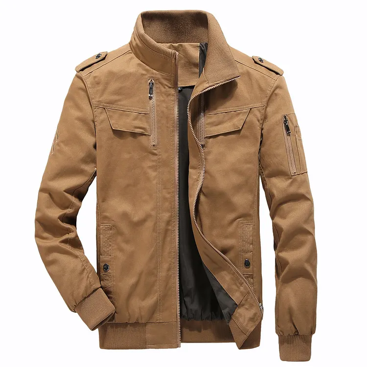 Men Fit Bomber Jacket Windbreaker Moto Street Coat Autumn Leisure plus Size Men's Jacket Solid Color Simple Stand Collar Overalls Jacket Men