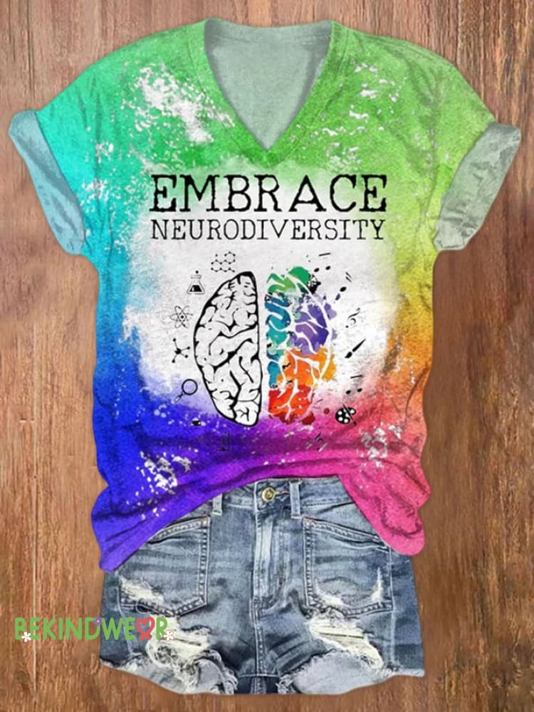 Women&rsquo;s Embrace Neurodiversity Autism Printed Short-Sleeved T-Shirt As shown / S